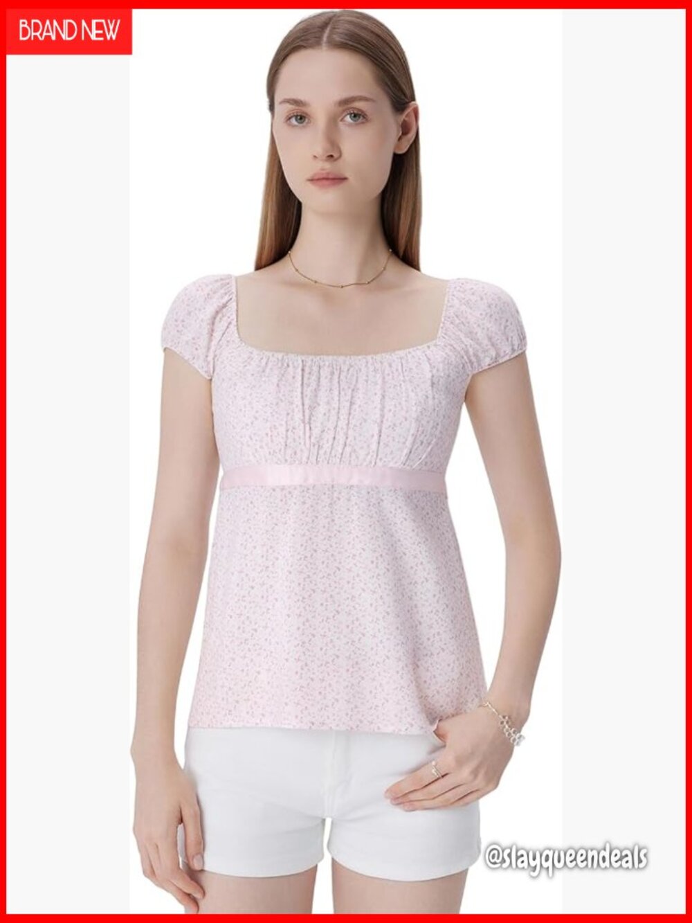 Square Neck Babydoll Top Peplum Cap Sleeve Going Out Y2K Style - Picture 1 of 7